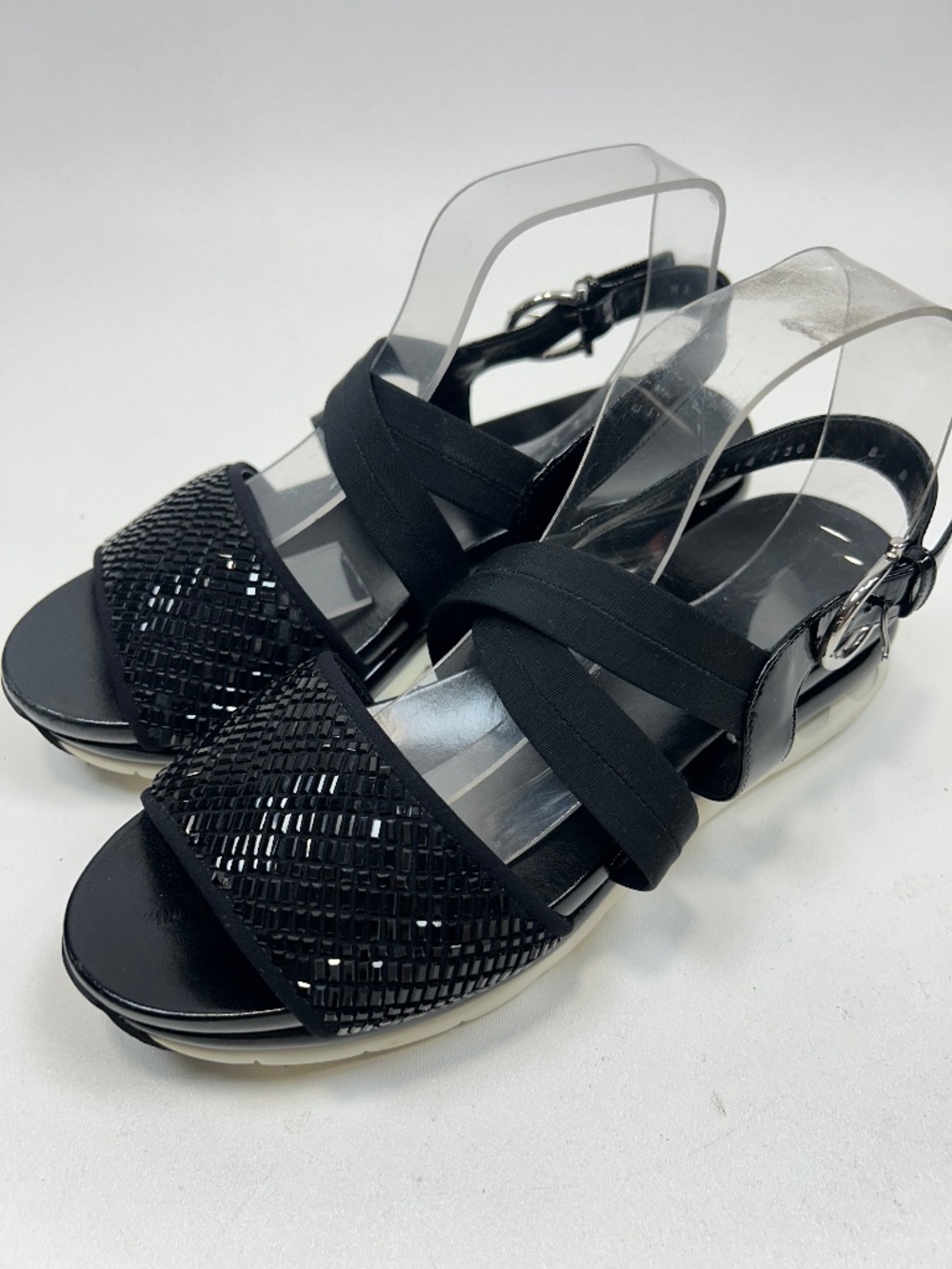 SALVATORE FERRAGAMO Edotea Luxury Footwear Black Beaded Wedge Sandals sz 8